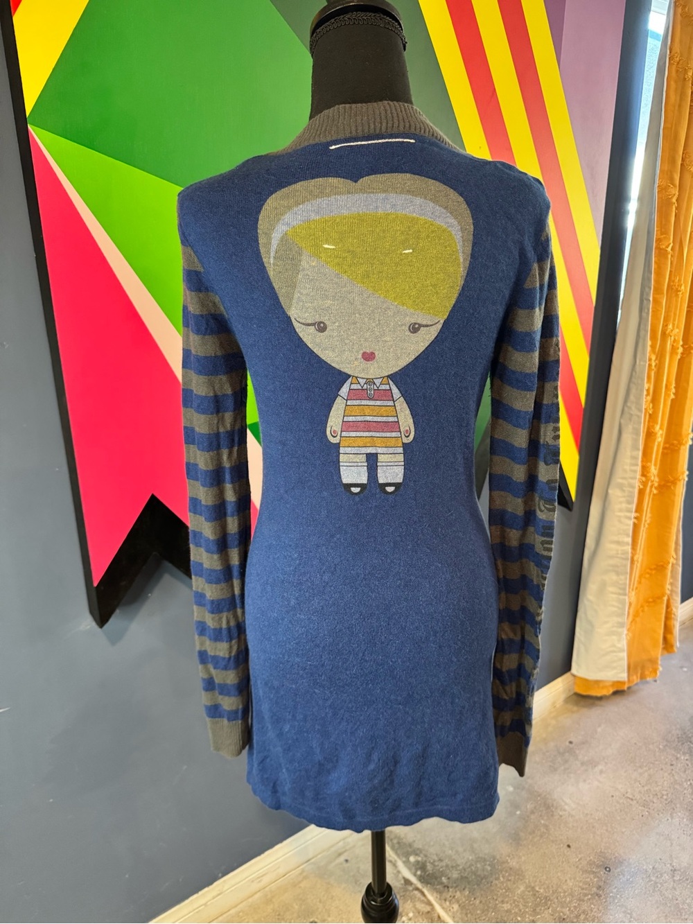 Vintage Y2K Harajuku Lovers Gwen Stefani Stripe Kawaii Long Cardigan Sweater